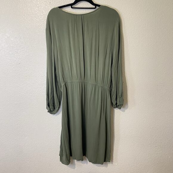 Old Navy Waist Defined Wrap Front Long Sleeve Green V Neck Dress Plus Size XXL - Picture 5 of 8